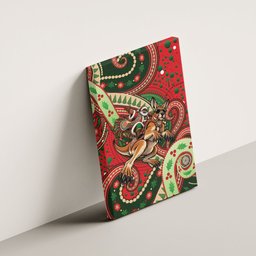 Aboriginal Christmas Canvas Wall Art Santa Riding Leaping Kangaroo Dot Pattern