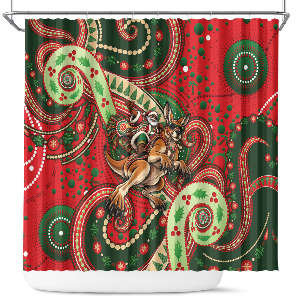 Aboriginal Christmas Shower Curtain Santa Riding Leaping Kangaroo Dot Pattern