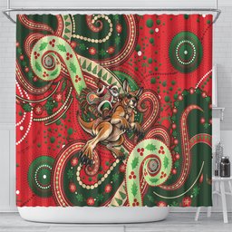 Aboriginal Christmas Shower Curtain Santa Riding Leaping Kangaroo Dot Pattern