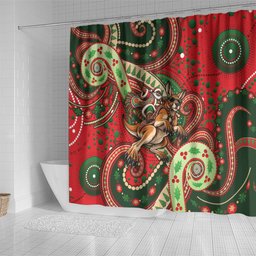 Aboriginal Christmas Shower Curtain Santa Riding Leaping Kangaroo Dot Pattern