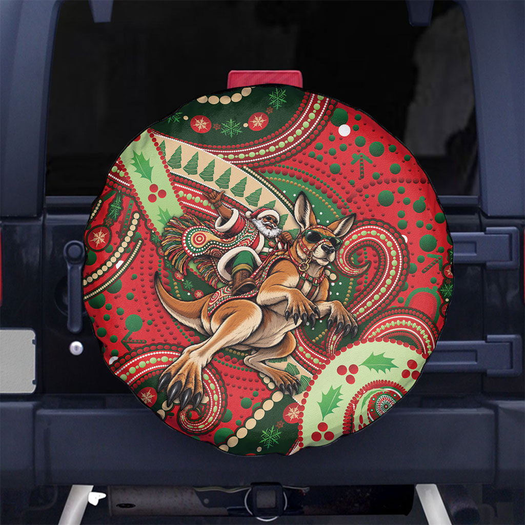 Aboriginal Christmas Spare Tire Cover Santa Riding Leaping Kangaroo Dot Pattern