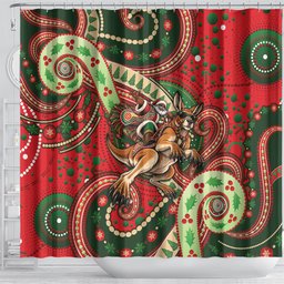Aboriginal Christmas Shower Curtain Santa Riding Leaping Kangaroo Dot Pattern