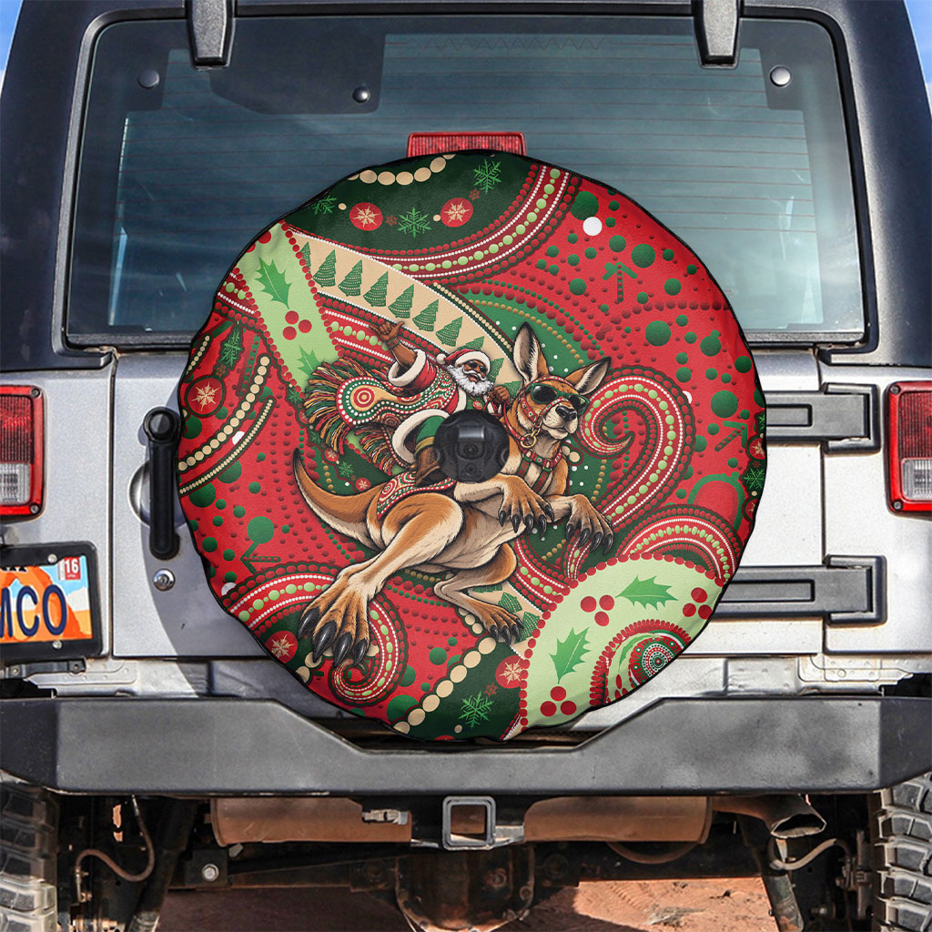 Aboriginal Christmas Spare Tire Cover Santa Riding Leaping Kangaroo Dot Pattern