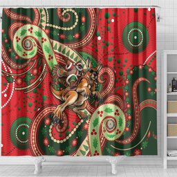 Aboriginal Christmas Shower Curtain Santa Riding Leaping Kangaroo Dot Pattern
