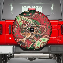 Aboriginal Christmas Spare Tire Cover Santa Riding Leaping Kangaroo Dot Pattern
