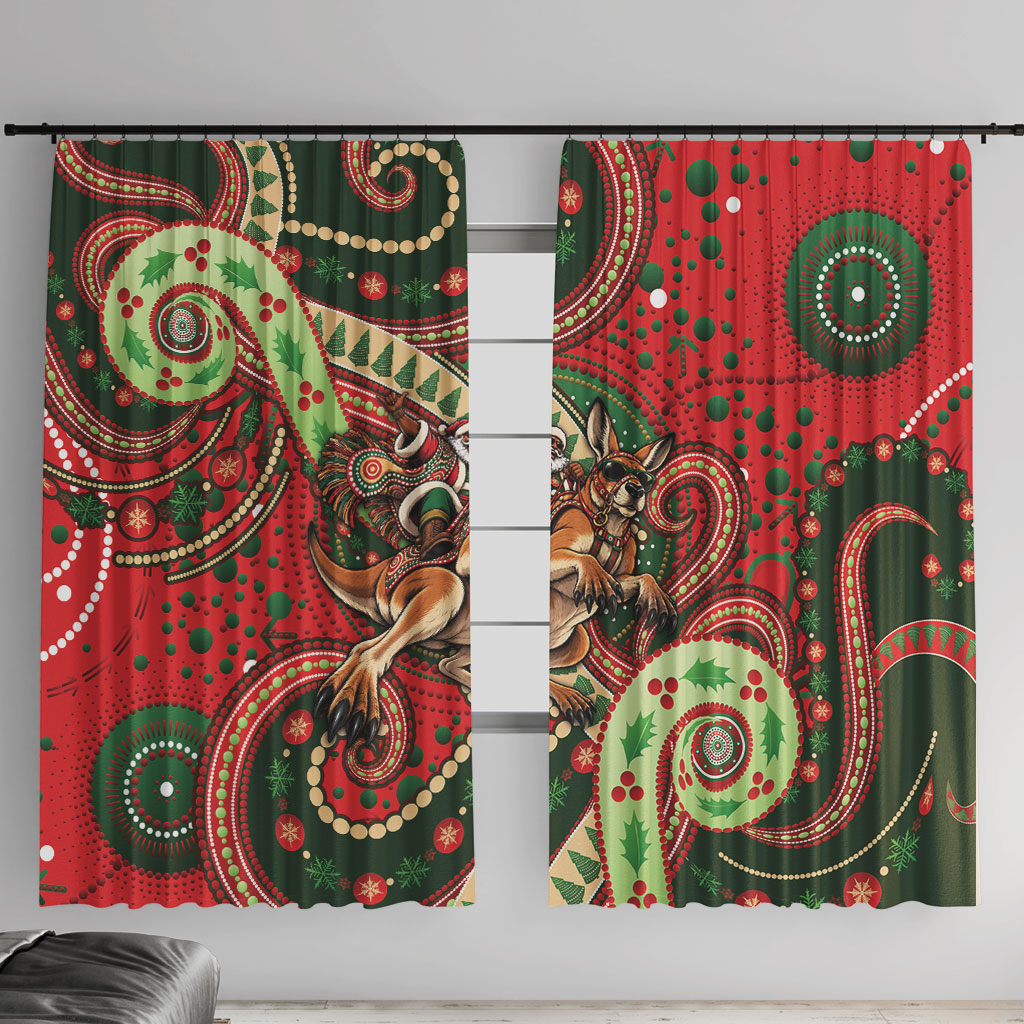Aboriginal Christmas Window Curtain Santa Riding Leaping Kangaroo Dot Pattern