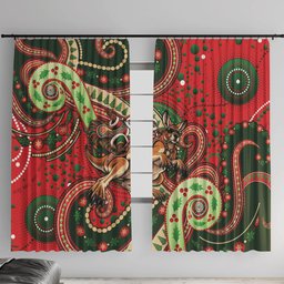Aboriginal Christmas Window Curtain Santa Riding Leaping Kangaroo Dot Pattern