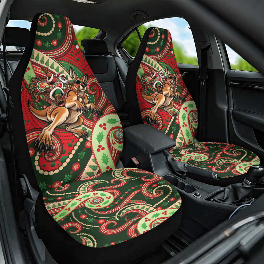 Aboriginal Christmas Car Seat Cover Santa Riding Leaping Kangaroo Dot Pattern