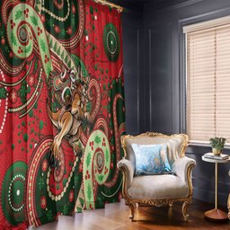 Aboriginal Christmas Window Curtain Santa Riding Leaping Kangaroo Dot Pattern