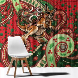 Aboriginal Christmas Window Curtain Santa Riding Leaping Kangaroo Dot Pattern