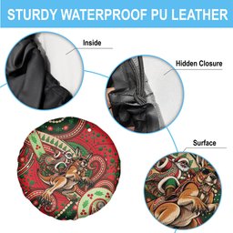 Aboriginal Christmas Spare Tire Cover Santa Riding Leaping Kangaroo Dot Pattern