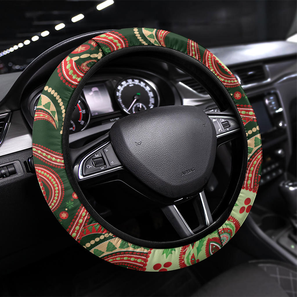 Aboriginal Christmas Steering Wheel Cover Santa Riding Leaping Kangaroo Dot Pattern