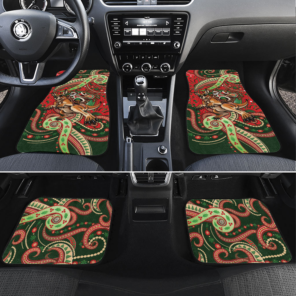 Aboriginal Christmas Car Mats Santa Riding Leaping Kangaroo Dot Pattern