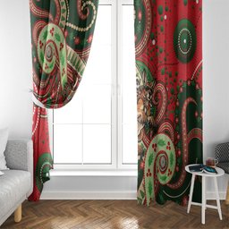 Aboriginal Christmas Window Curtain Santa Riding Leaping Kangaroo Dot Pattern
