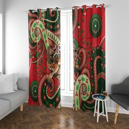 Aboriginal Christmas Window Curtain Santa Riding Leaping Kangaroo Dot Pattern