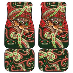 Aboriginal Christmas Car Mats Santa Riding Leaping Kangaroo Dot Pattern