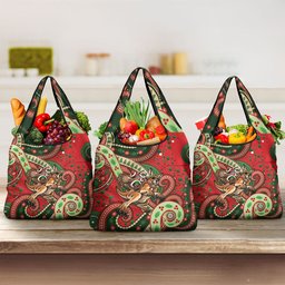 Aboriginal Christmas Grocery Bag Santa Riding Leaping Kangaroo Dot Pattern
