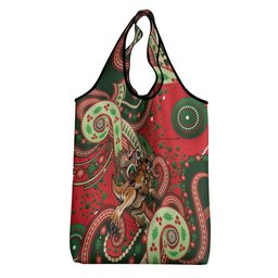 Aboriginal Christmas Grocery Bag Santa Riding Leaping Kangaroo Dot Pattern