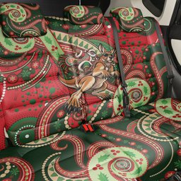 Aboriginal Christmas Back Car Seat Cover Santa Riding Leaping Kangaroo Dot Pattern