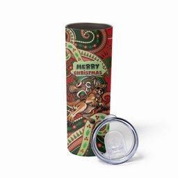 Aboriginal Christmas Skinny Tumbler Santa Riding Leaping Kangaroo Dot Pattern