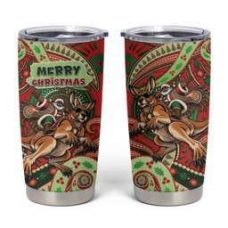 Aboriginal Christmas Tumbler Cup Santa Riding Leaping Kangaroo Dot Pattern