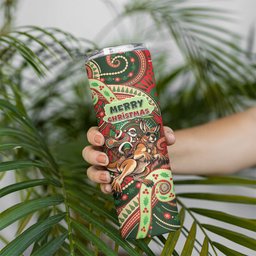 Aboriginal Christmas Skinny Tumbler Santa Riding Leaping Kangaroo Dot Pattern