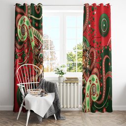 Aboriginal Christmas Window Curtain Santa Riding Leaping Kangaroo Dot Pattern