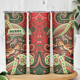 Aboriginal Christmas Skinny Tumbler Santa Riding Leaping Kangaroo Dot Pattern