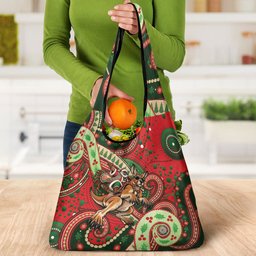 Aboriginal Christmas Grocery Bag Santa Riding Leaping Kangaroo Dot Pattern