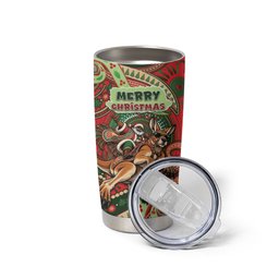 Aboriginal Christmas Tumbler Cup Santa Riding Leaping Kangaroo Dot Pattern