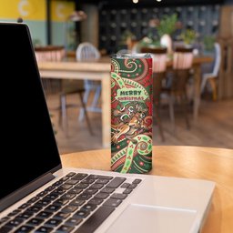 Aboriginal Christmas Skinny Tumbler Santa Riding Leaping Kangaroo Dot Pattern