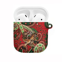 Aboriginal Christmas AirPods Case Santa Riding Leaping Kangaroo Dot Pattern