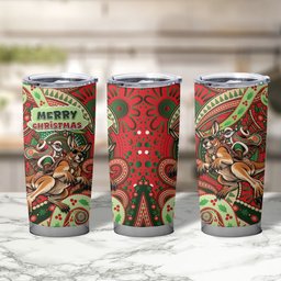 Aboriginal Christmas Tumbler Cup Santa Riding Leaping Kangaroo Dot Pattern