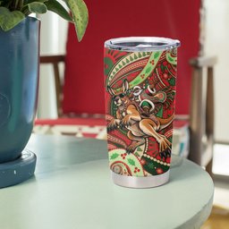 Aboriginal Christmas Tumbler Cup Santa Riding Leaping Kangaroo Dot Pattern