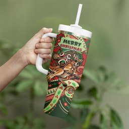 Aboriginal Christmas Tumbler With Handle Santa Riding Leaping Kangaroo Dot Pattern