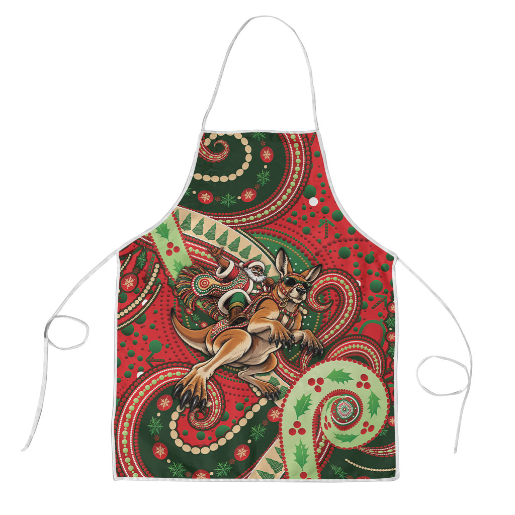 Aboriginal Christmas Apron Santa Riding Leaping Kangaroo Dot Pattern
