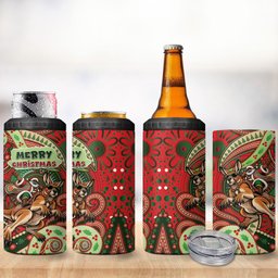 Aboriginal Christmas 4 in 1 Can Cooler Tumbler Santa Riding Leaping Kangaroo Dot Pattern
