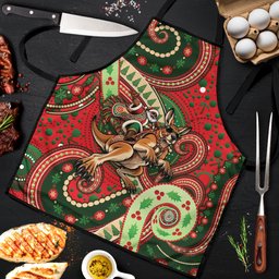 Aboriginal Christmas Apron Santa Riding Leaping Kangaroo Dot Pattern