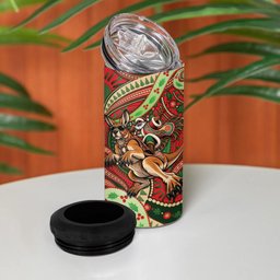 Aboriginal Christmas 4 in 1 Can Cooler Tumbler Santa Riding Leaping Kangaroo Dot Pattern