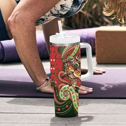 Aboriginal Christmas Tumbler With Handle Santa Riding Leaping Kangaroo Dot Pattern