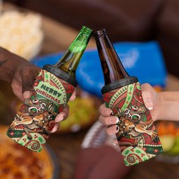 Aboriginal Christmas 4 in 1 Can Cooler Tumbler Santa Riding Leaping Kangaroo Dot Pattern