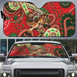 Aboriginal Christmas Auto Sun Shade Santa Riding Leaping Kangaroo Dot Pattern