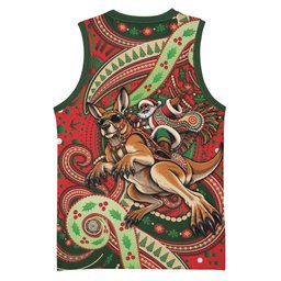 Aboriginal Christmas Basketball Jersey Santa Riding Leaping Kangaroo Dot Pattern