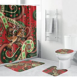 Aboriginal Christmas Bathroom Set Santa Riding Leaping Kangaroo Dot Pattern
