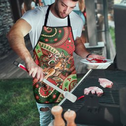 Aboriginal Christmas Apron Santa Riding Leaping Kangaroo Dot Pattern