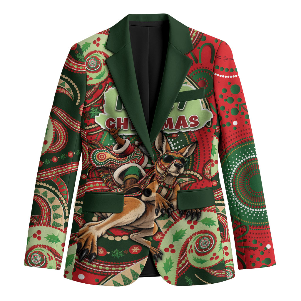 Aboriginal Christmas Blazer Santa Riding Leaping Kangaroo Dot Pattern