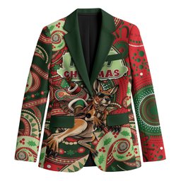 Aboriginal Christmas Blazer Santa Riding Leaping Kangaroo Dot Pattern
