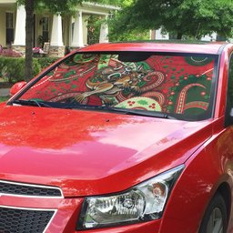 Aboriginal Christmas Auto Sun Shade Santa Riding Leaping Kangaroo Dot Pattern