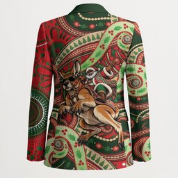 Aboriginal Christmas Blazer Santa Riding Leaping Kangaroo Dot Pattern