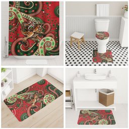 Aboriginal Christmas Bathroom Set Santa Riding Leaping Kangaroo Dot Pattern